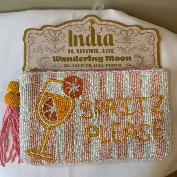 🔹️ Wandering Moon India Handmade Stripped Beaded "Sprtiz Please" Coin Pouch - Picture 1 of 7